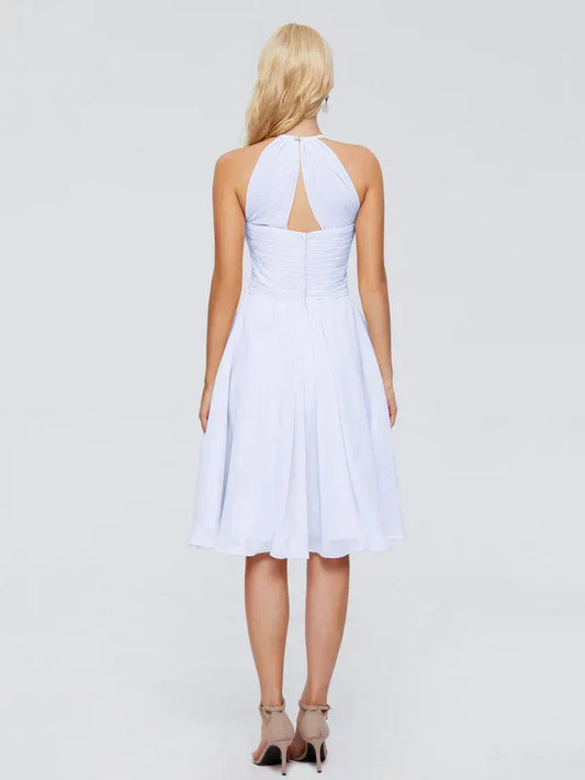 A-Line Halter Chiffon Ruched Knee-Length Wedding Dress - Yihuiw by Yihuiw