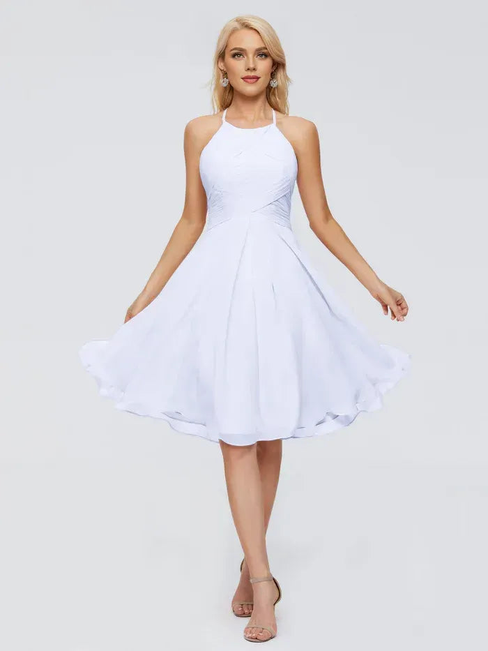 A-Line Halter Chiffon Ruched Knee-Length Wedding Dress - Yihuiw by Yihuiw