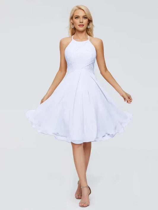 A-Line Halter Chiffon Ruched Knee-Length Wedding Dress - Yihuiw by Yihuiw