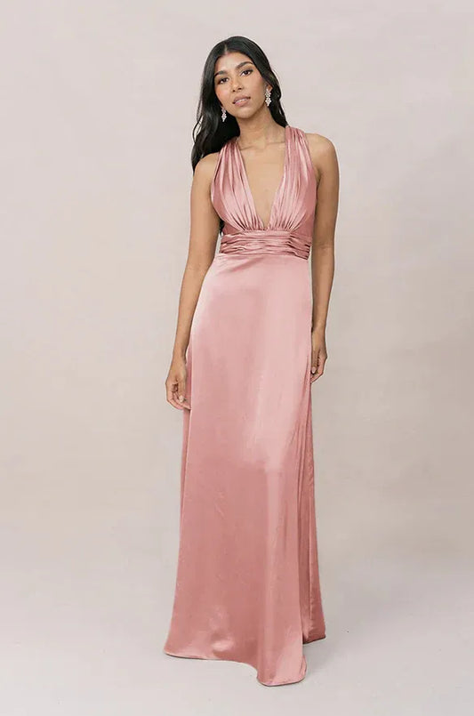 Halter Satin Ruched Wedding Dress - Yihuiw by Yihuiw