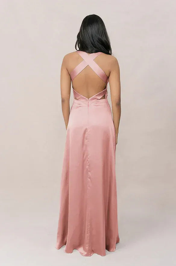 Halter Satin Ruched Wedding Dress - Yihuiw by Yihuiw
