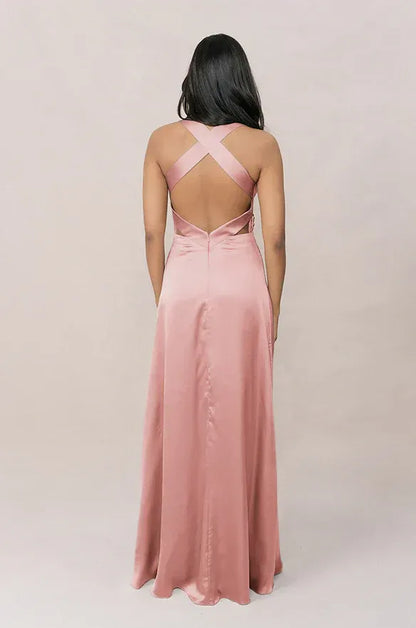 Halter Satin Ruched Wedding Dress - Yihuiw by Yihuiw