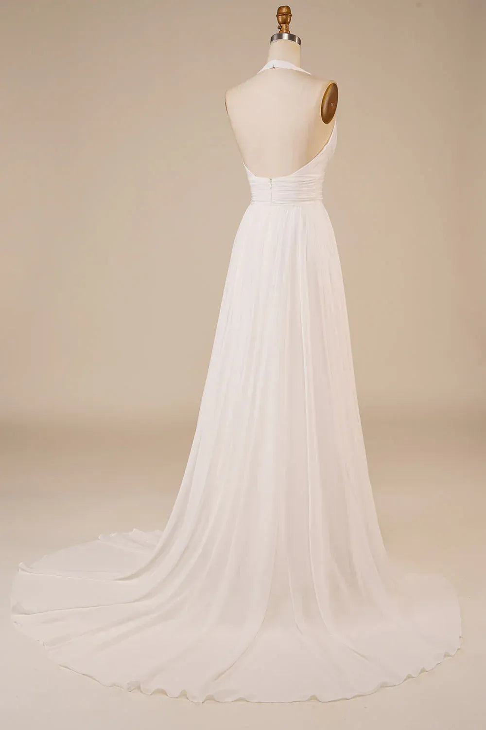 A-Line Halter Chiffon Open Back High Slit Wedding Dress - Yihuiw by Yihuiw