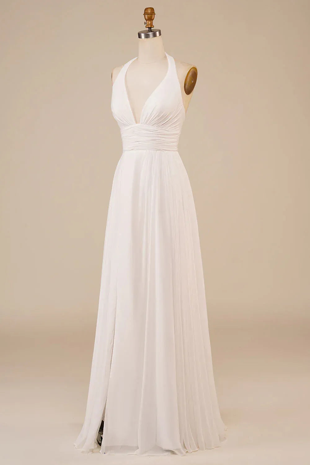 A-Line Halter Chiffon Open Back High Slit Wedding Dress - Yihuiw by Yihuiw