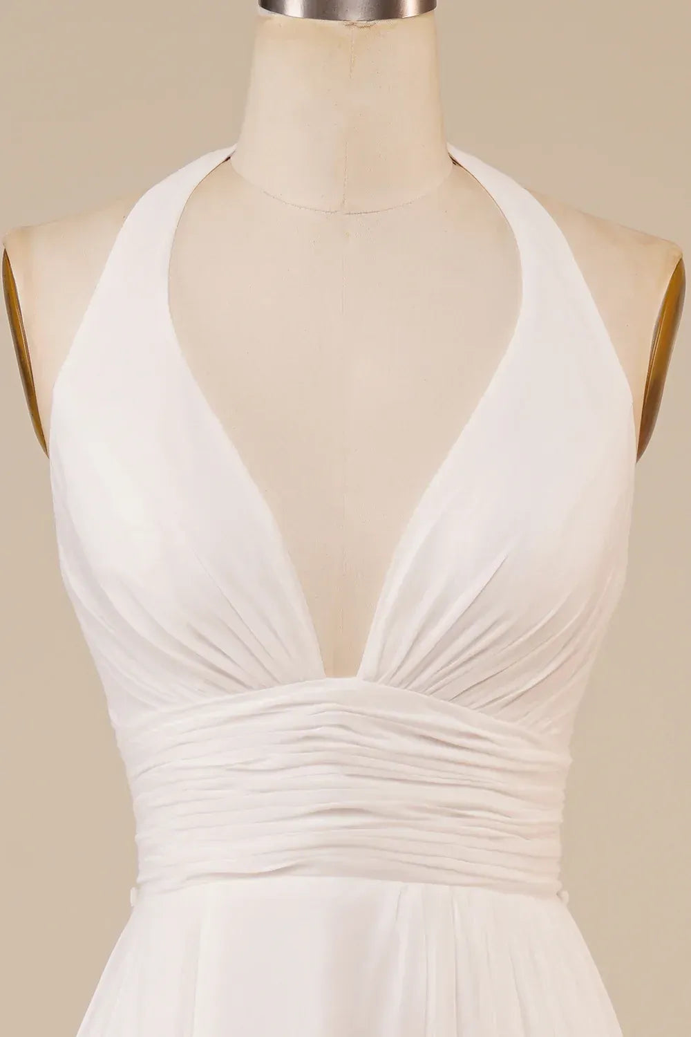A-Line Halter Chiffon Open Back High Slit Wedding Dress - Yihuiw by Yihuiw