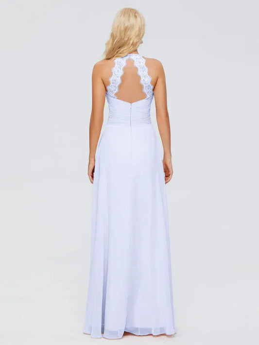 A-Line Halter Chiffon Open Back Ruched Wedding Dress - Yihuiw by Yihuiw