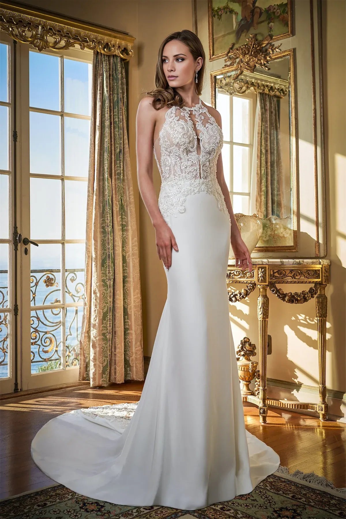 Mermaid Halter Lace Beaded Wedding Dress - Yihuiw by Yihuiw
