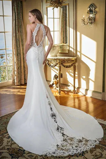 Mermaid Halter Lace Beaded Wedding Dress - Yihuiw by Yihuiw