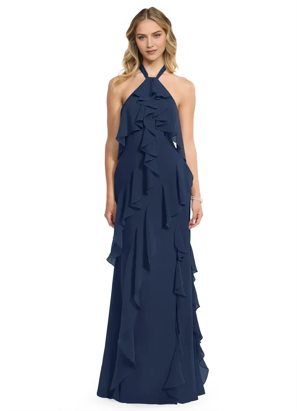 Mermaid Halter Chiffon Ruffled Wedding Dress - Yihuiw by Yihuiw