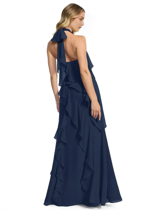 Mermaid Halter Chiffon Ruffled Wedding Dress - Yihuiw by Yihuiw