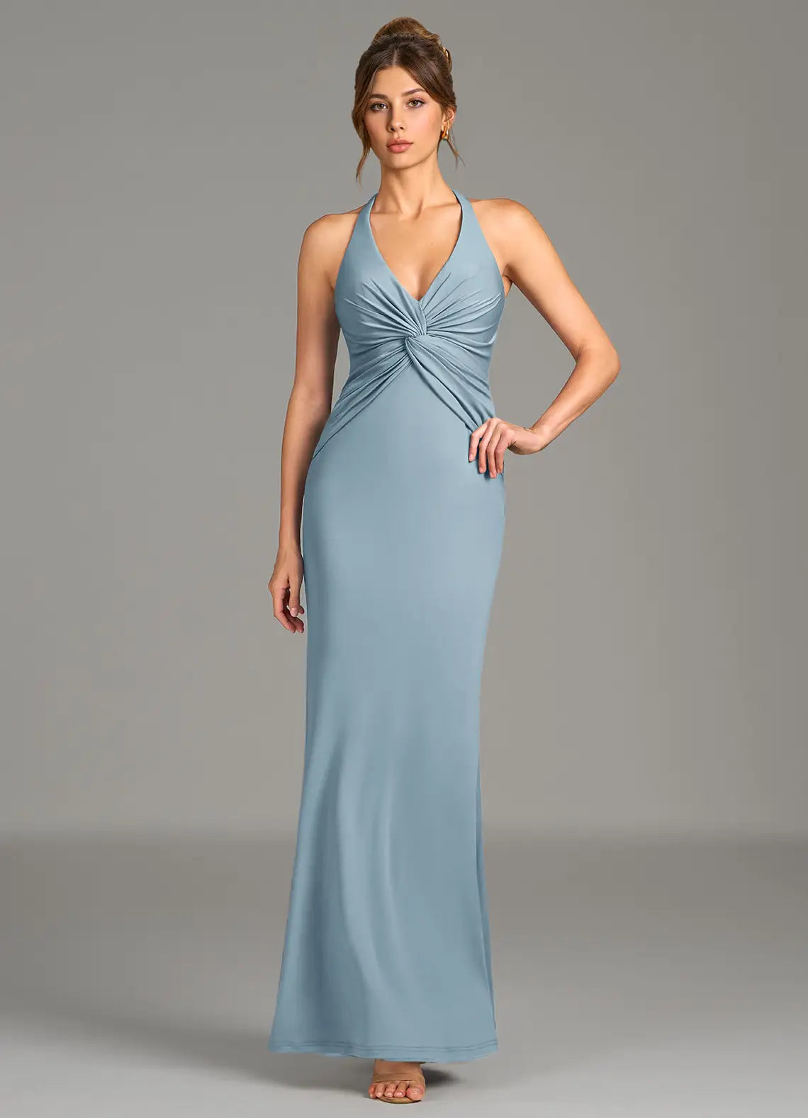 Halter Satin Floor-Length Wedding Dress - Yihuiw by Yihuiw