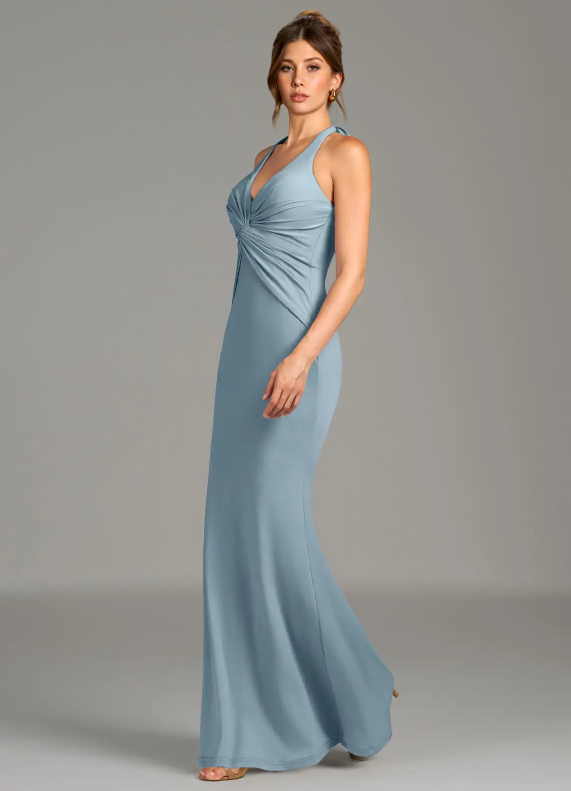 Halter Satin Floor-Length Wedding Dress - Yihuiw by Yihuiw