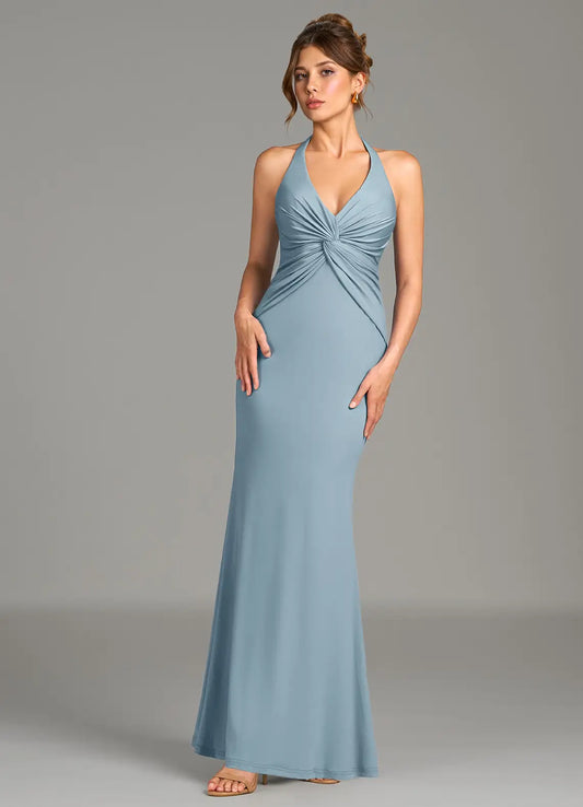Halter Satin Floor-Length Wedding Dress - Yihuiw by Yihuiw
