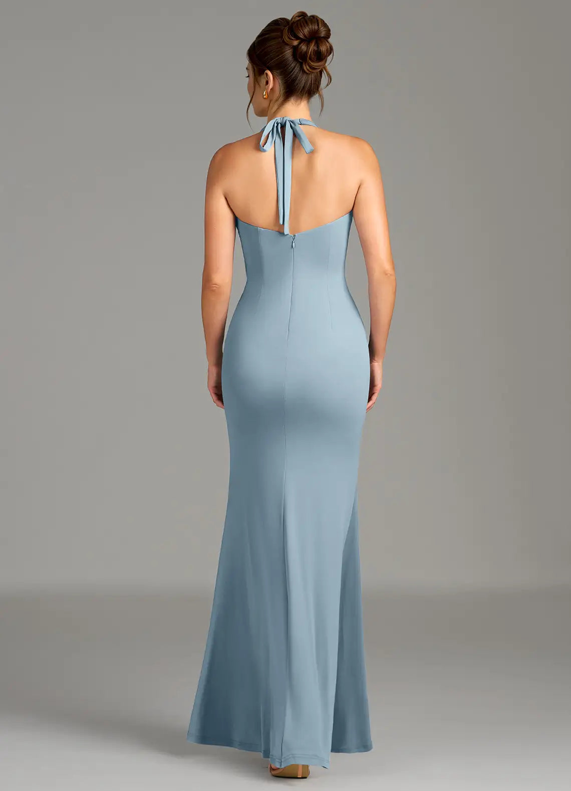 Halter Satin Floor-Length Wedding Dress - Yihuiw by Yihuiw