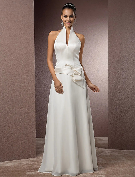 Halter Satin Wedding Dress - Yihuiw by Yihuiw