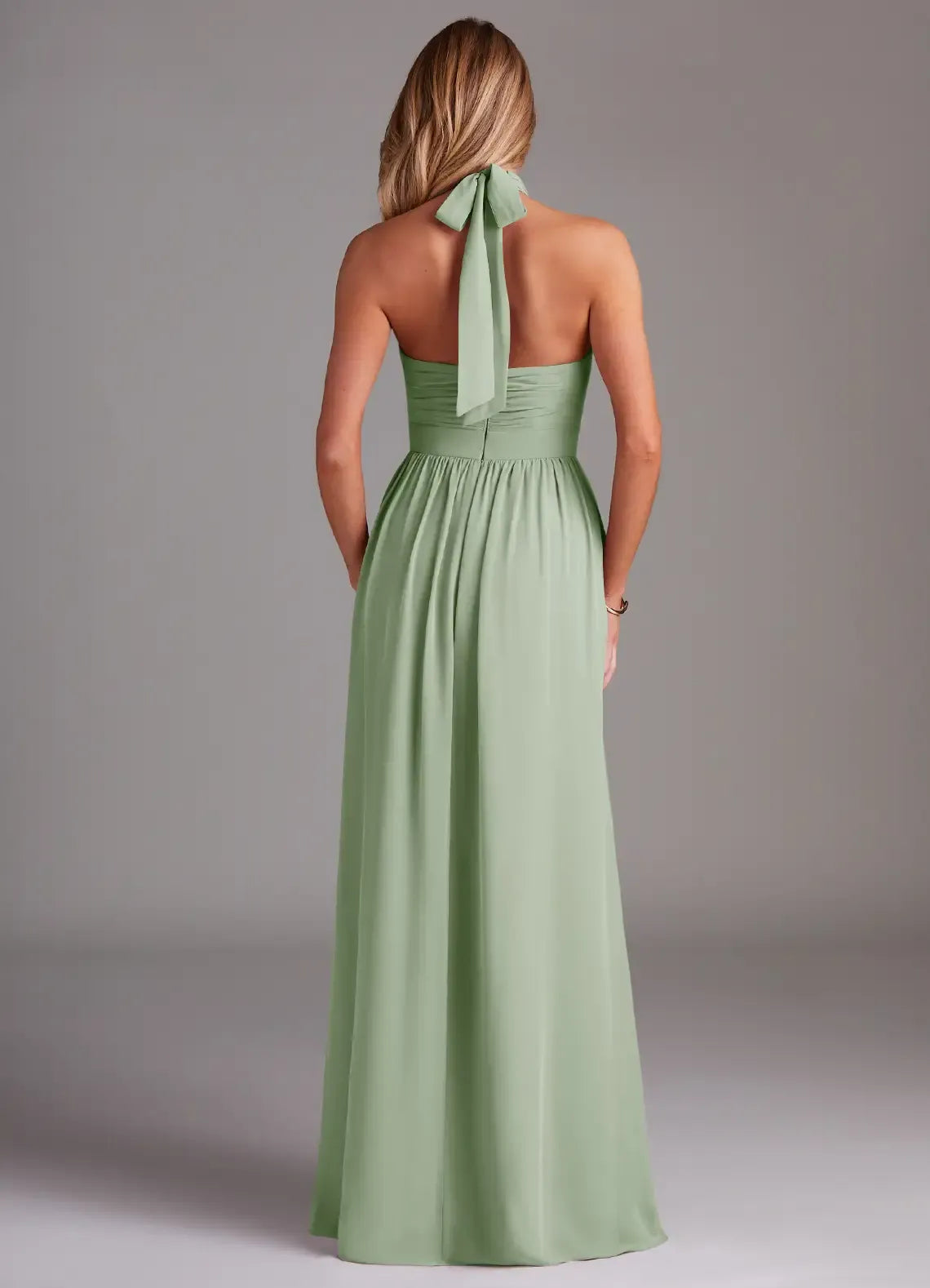 A-Line Halter Chiffon High Slit Wedding Dress - Yihuiw by Yihuiw