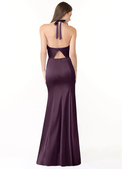 Mermaid Halter Satin High Slit Wedding Dress - Yihuiw by Yihuiw