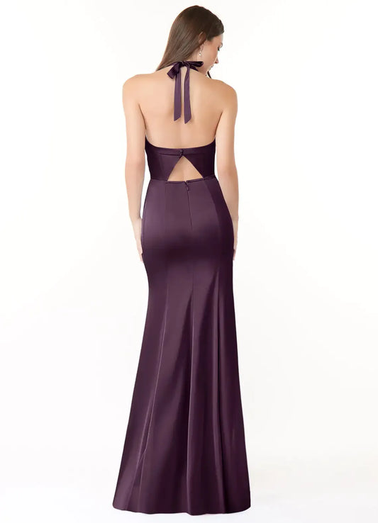 Mermaid Halter Satin High Slit Wedding Dress - Yihuiw by Yihuiw