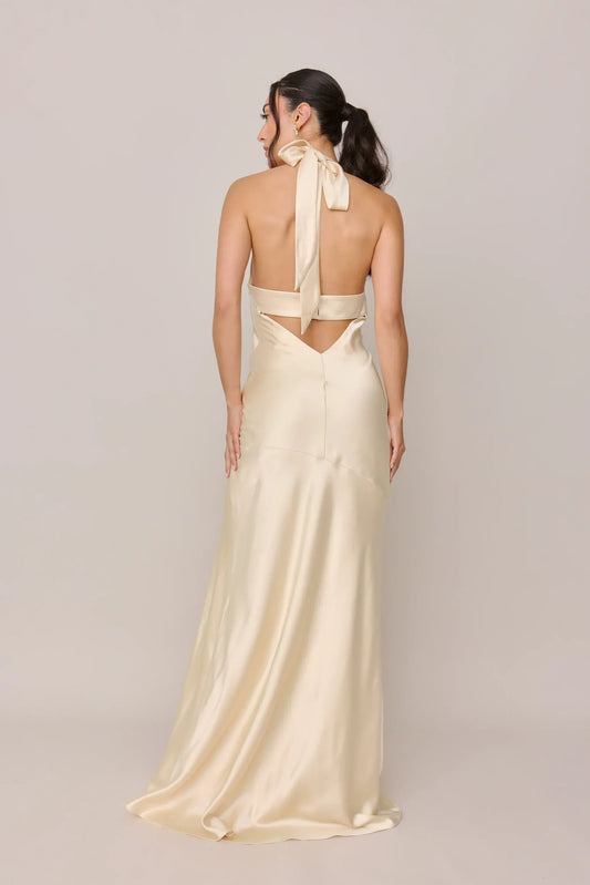 Mermaid Halter Satin High Slit Wedding Dress - Yihuiw by Yihuiw