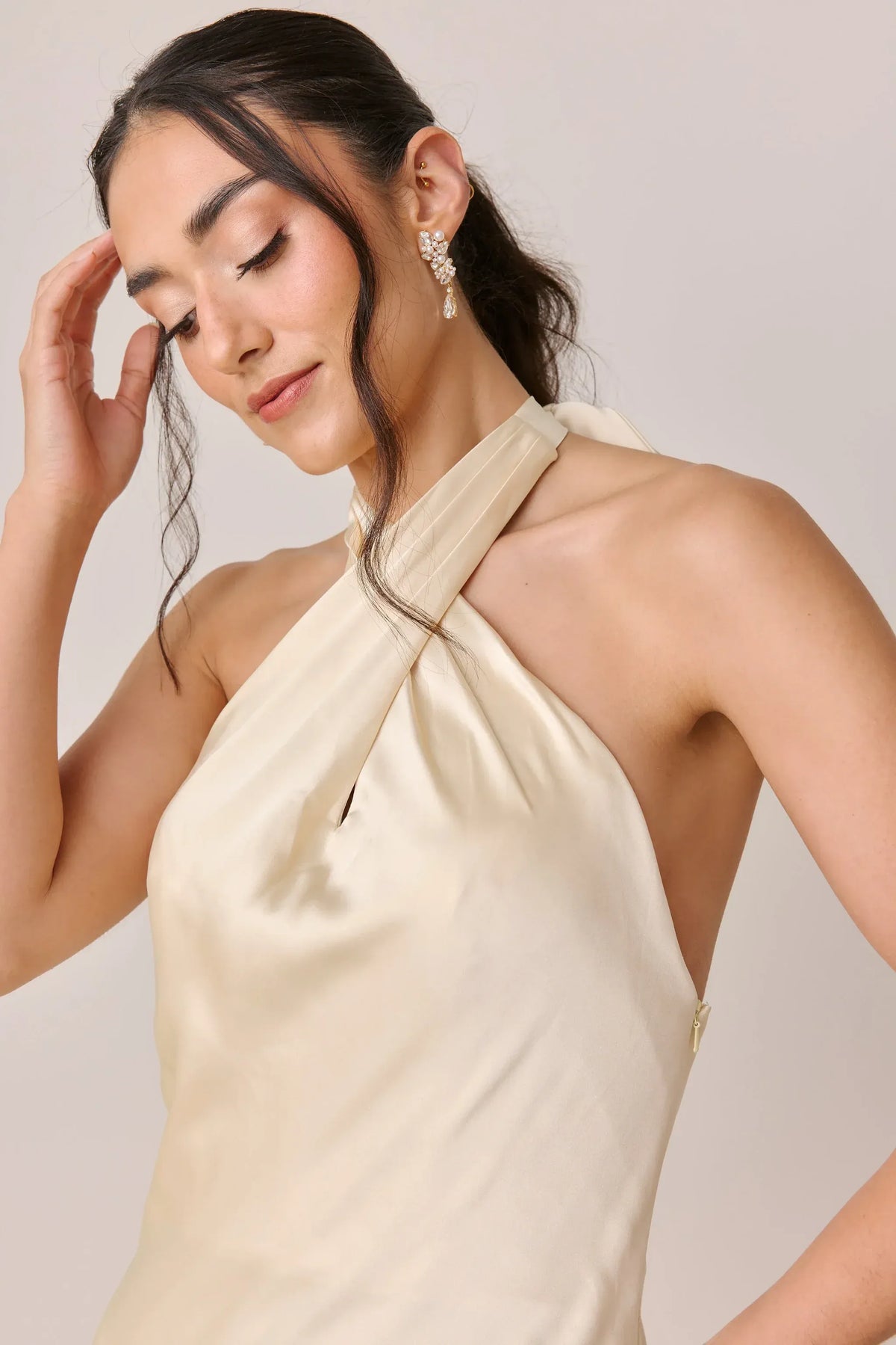 Mermaid Halter Satin High Slit Wedding Dress - Yihuiw by Yihuiw