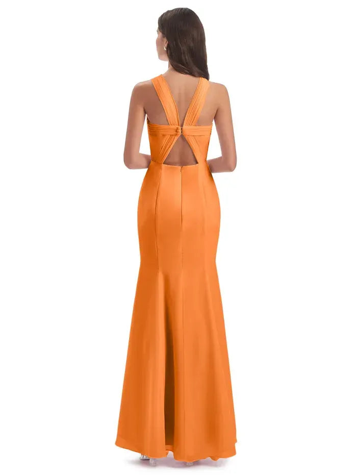 Mermaid Halter Satin High Slit Wedding Dress - Yihuiw by Yihuiw