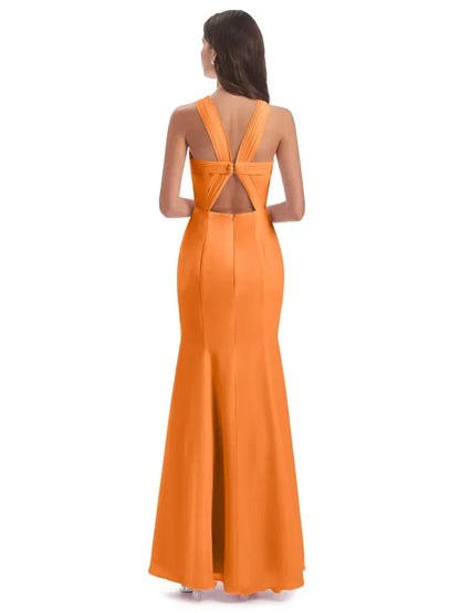 Mermaid Halter Satin High Slit Wedding Dress - Yihuiw by Yihuiw