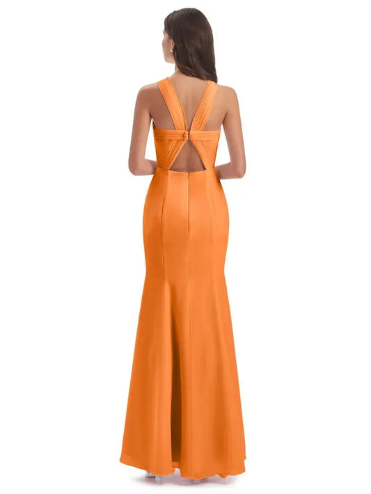 Mermaid Halter Satin High Slit Wedding Dress - Yihuiw by Yihuiw