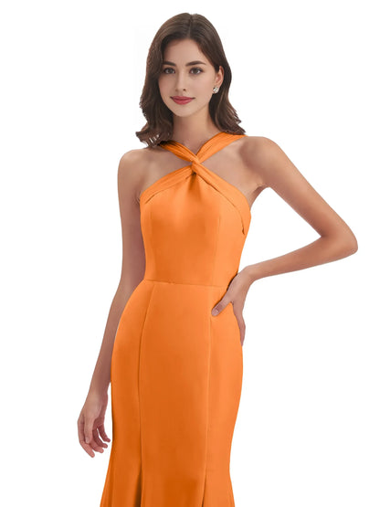 Mermaid Halter Satin High Slit Wedding Dress - Yihuiw by Yihuiw