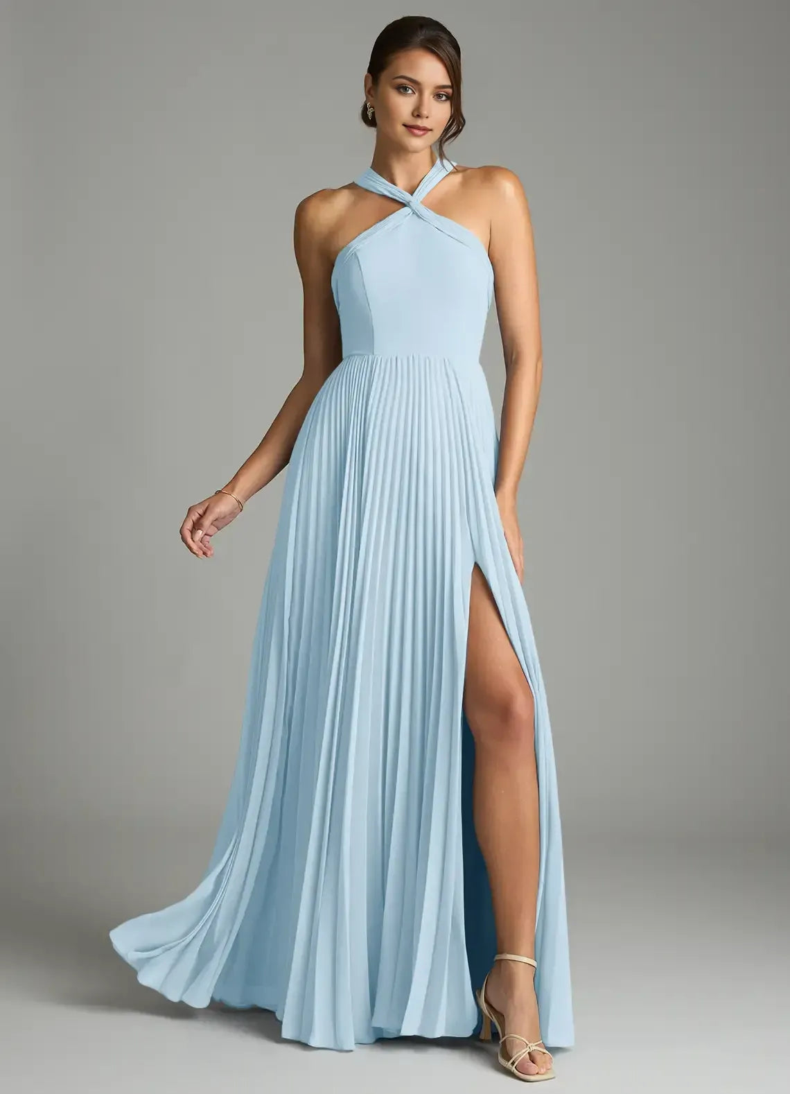 A-Line Halter Chiffon High Slit Wedding Dress - Yihuiw by Yihuiw