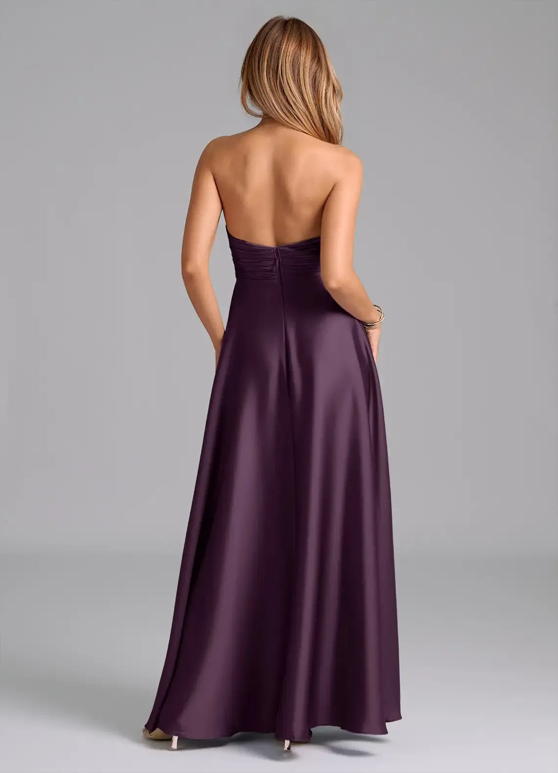 A-Line Halter Satin Open Back Ruched Wedding Dress - Yihuiw by Yihuiw