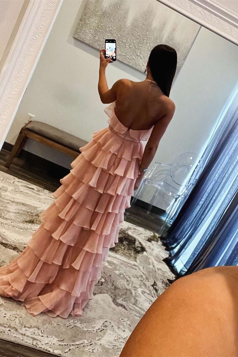 Halter Neck Ruffled Tiered Prom Dress with Keyhole Detail, Open Back & High Front Slit by JiMiss Dresses