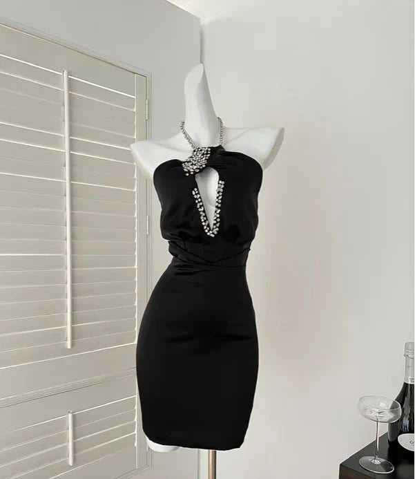 Heavy Diamond Short Satin Homecoming Dress Birthday Party Dress Cocktail Party Dress simple gentle atmospheric and unique desi Bring summer colors to enhance whiteness by YiHuiw