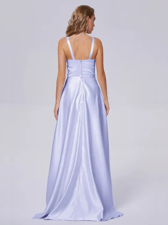 A-Line Spaghetti Strap Satin Floor-Length Wedding Dress - Yihuiw by Yihuiw