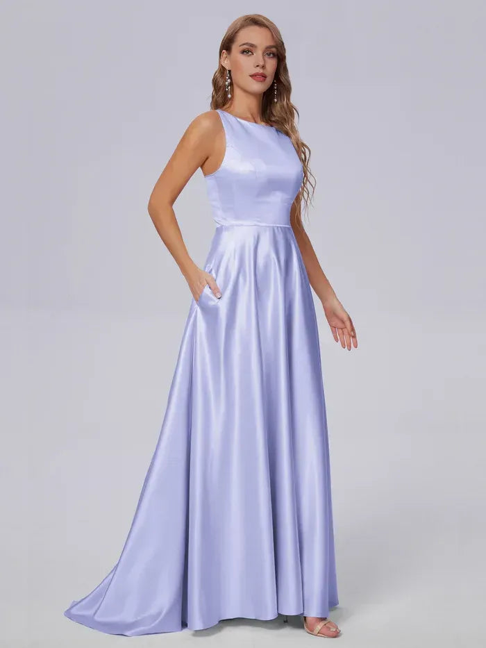 A-Line Spaghetti Strap Satin Floor-Length Wedding Dress - Yihuiw by Yihuiw