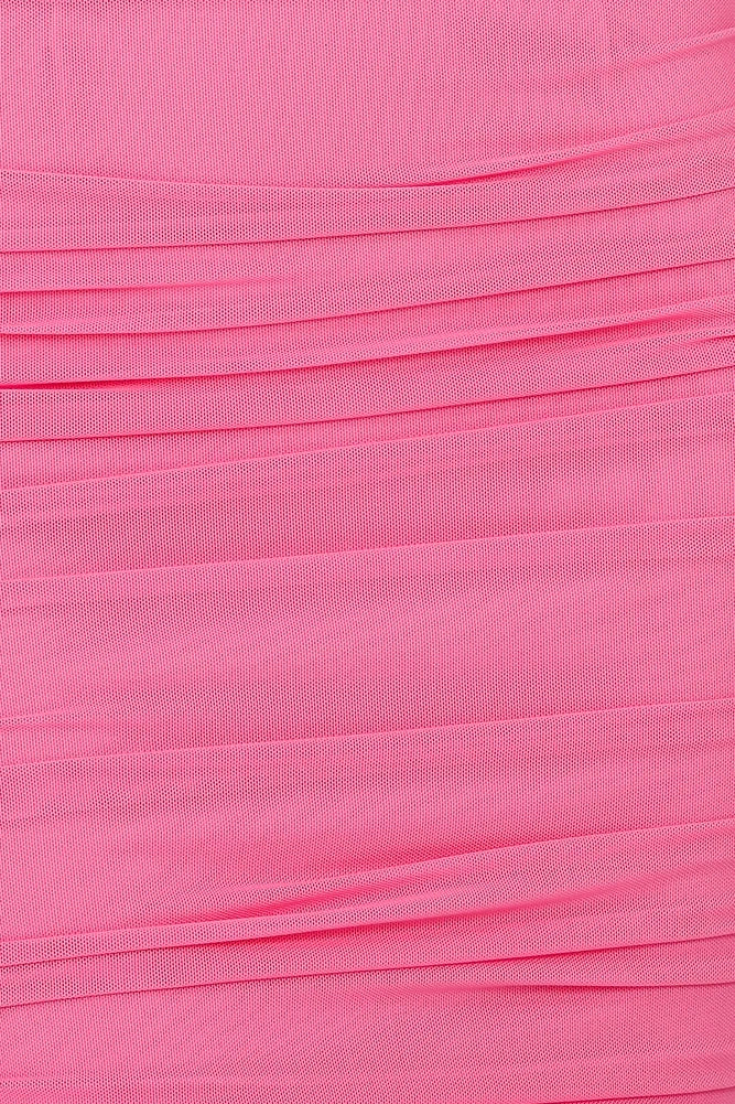 Hot Pink Ruched Spaghetti Strap Mini Dress with Wrinkle Details Short Prom Dress by YiHuiw
