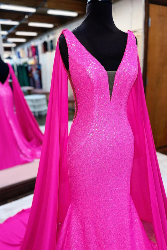 Hot Pink Mermaid Prom Dress With Wateau Train simple gentle atmospheric and unique desi Bring summer colors to enhance whiteness by YiHuiw