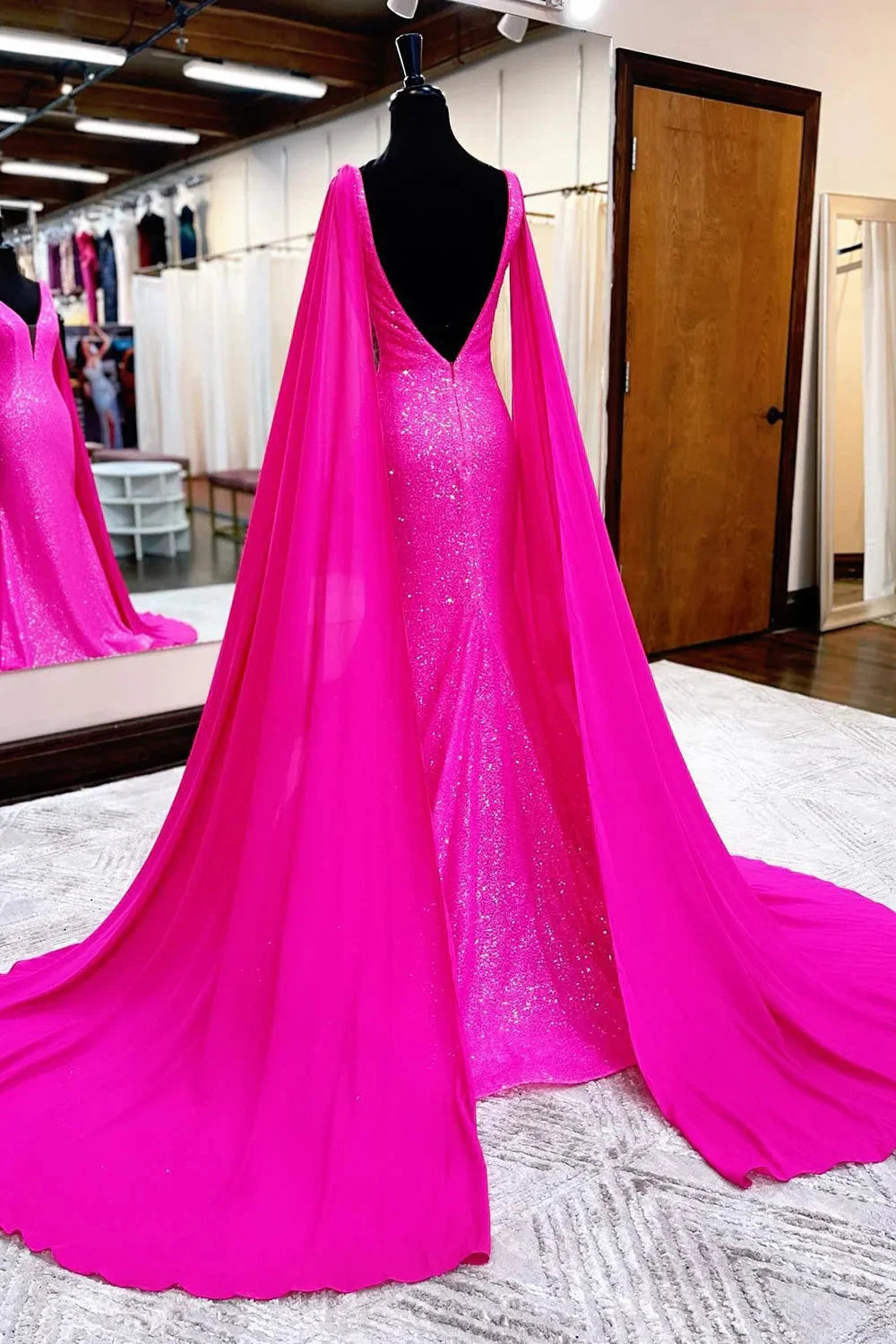 Hot Pink Mermaid Prom Dress With Wateau Train simple gentle atmospheric and unique desi Bring summer colors to enhance whiteness by YiHuiw