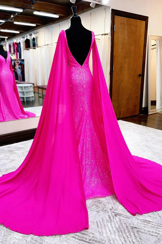 Hot Pink Mermaid Prom Dress With Wateau Train simple gentle atmospheric and unique desi Bring summer colors to enhance whiteness by YiHuiw