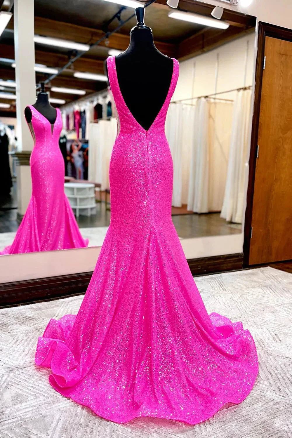 Hot Pink Mermaid Prom Dress With Wateau Train simple gentle atmospheric and unique desi Bring summer colors to enhance whiteness by YiHuiw