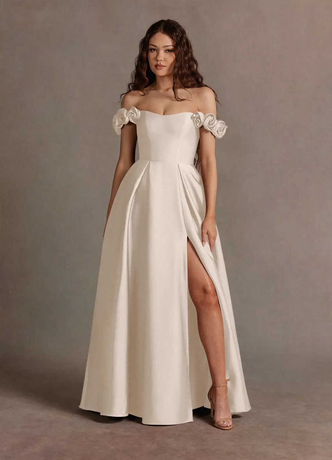 Ivory A-Line Satin Floor-Length Wedding Dress - Yihuiw by Yihuiw