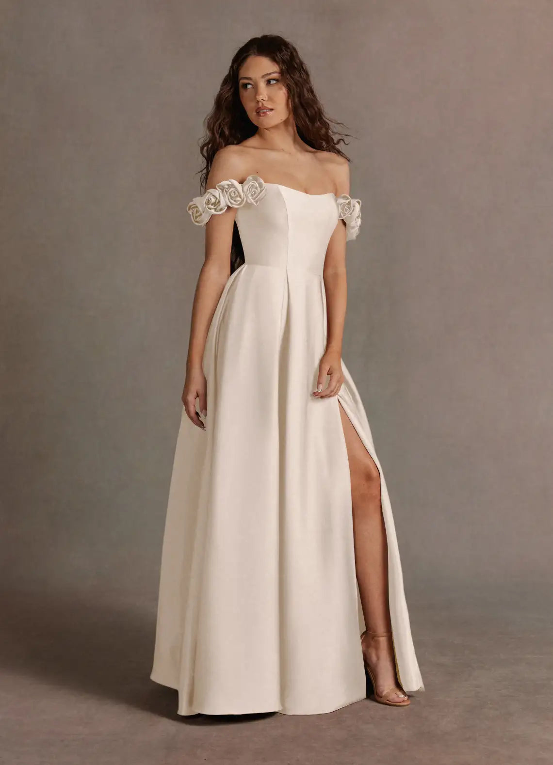Ivory A-Line Satin Floor-Length Wedding Dress - Yihuiw by Yihuiw