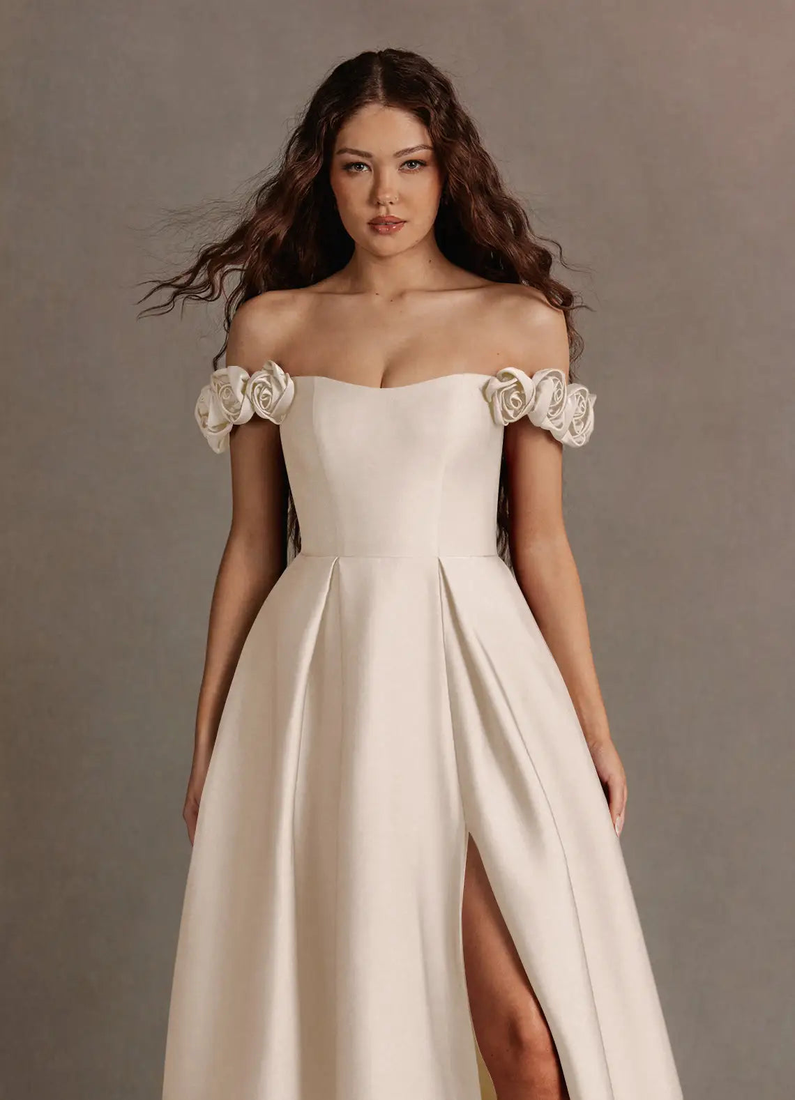 Ivory A-Line Satin Floor-Length Wedding Dress - Yihuiw by Yihuiw