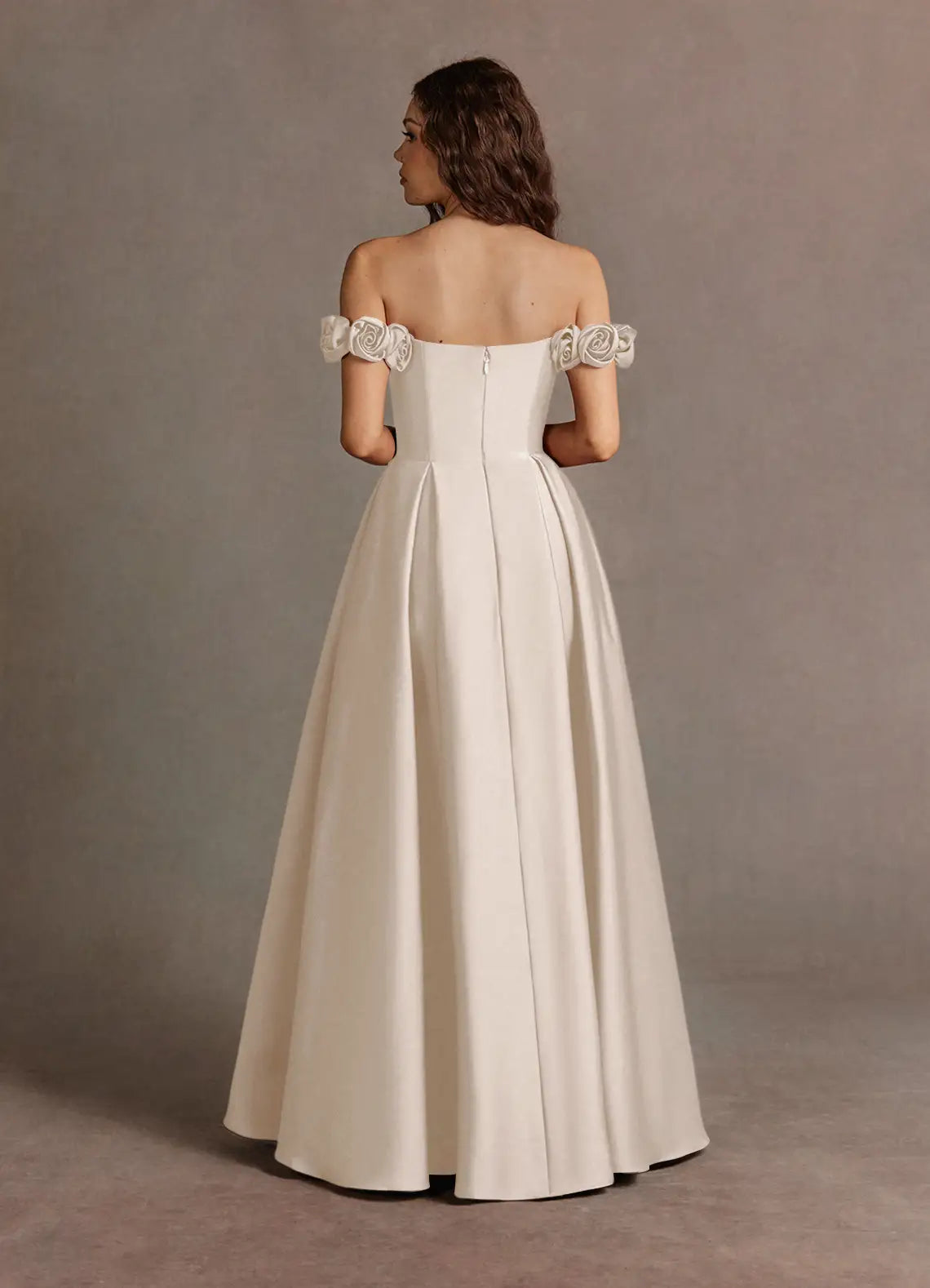 Ivory A-Line Satin Floor-Length Wedding Dress - Yihuiw by Yihuiw