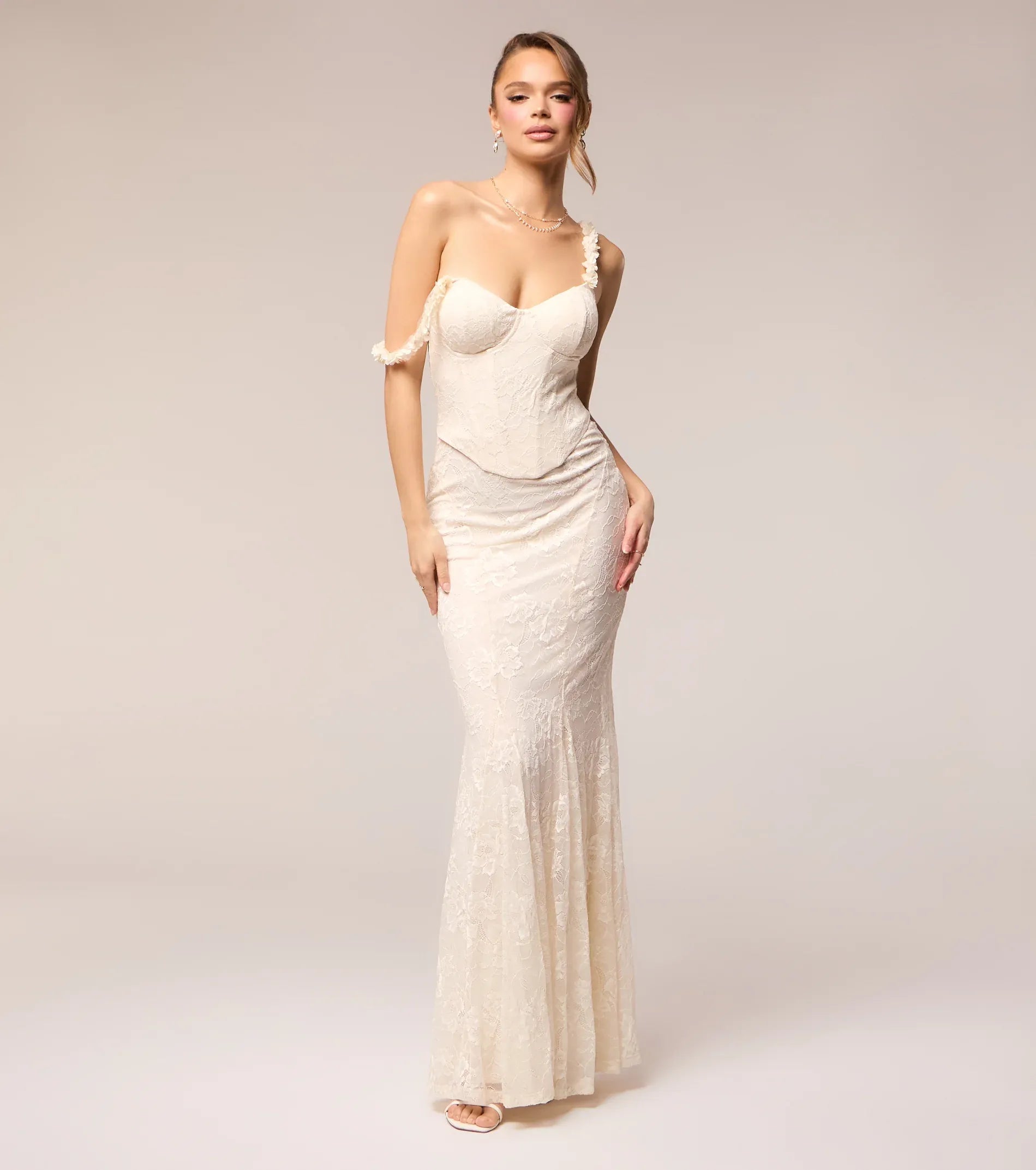 Ivory Mermaid Lace Lace-Up Back Floor-Length Wedding Dress - Yihuiw by Yihuiw