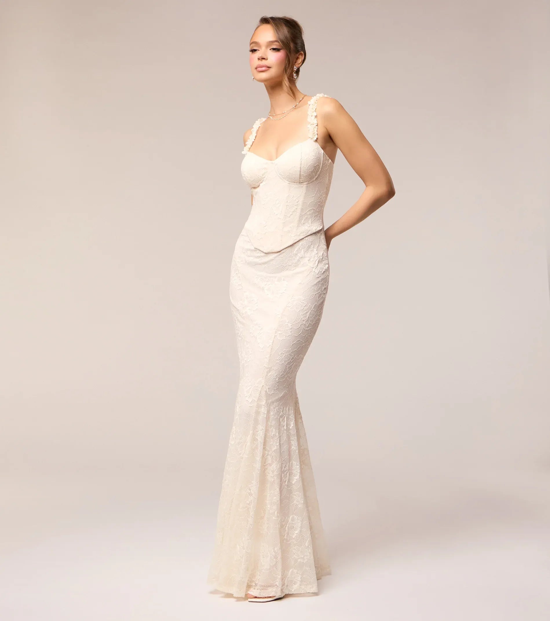Ivory Mermaid Lace Lace-Up Back Floor-Length Wedding Dress - Yihuiw by Yihuiw