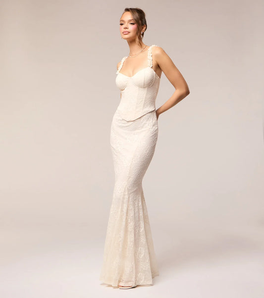 Ivory Mermaid Lace Lace-Up Back Floor-Length Wedding Dress - Yihuiw by Yihuiw