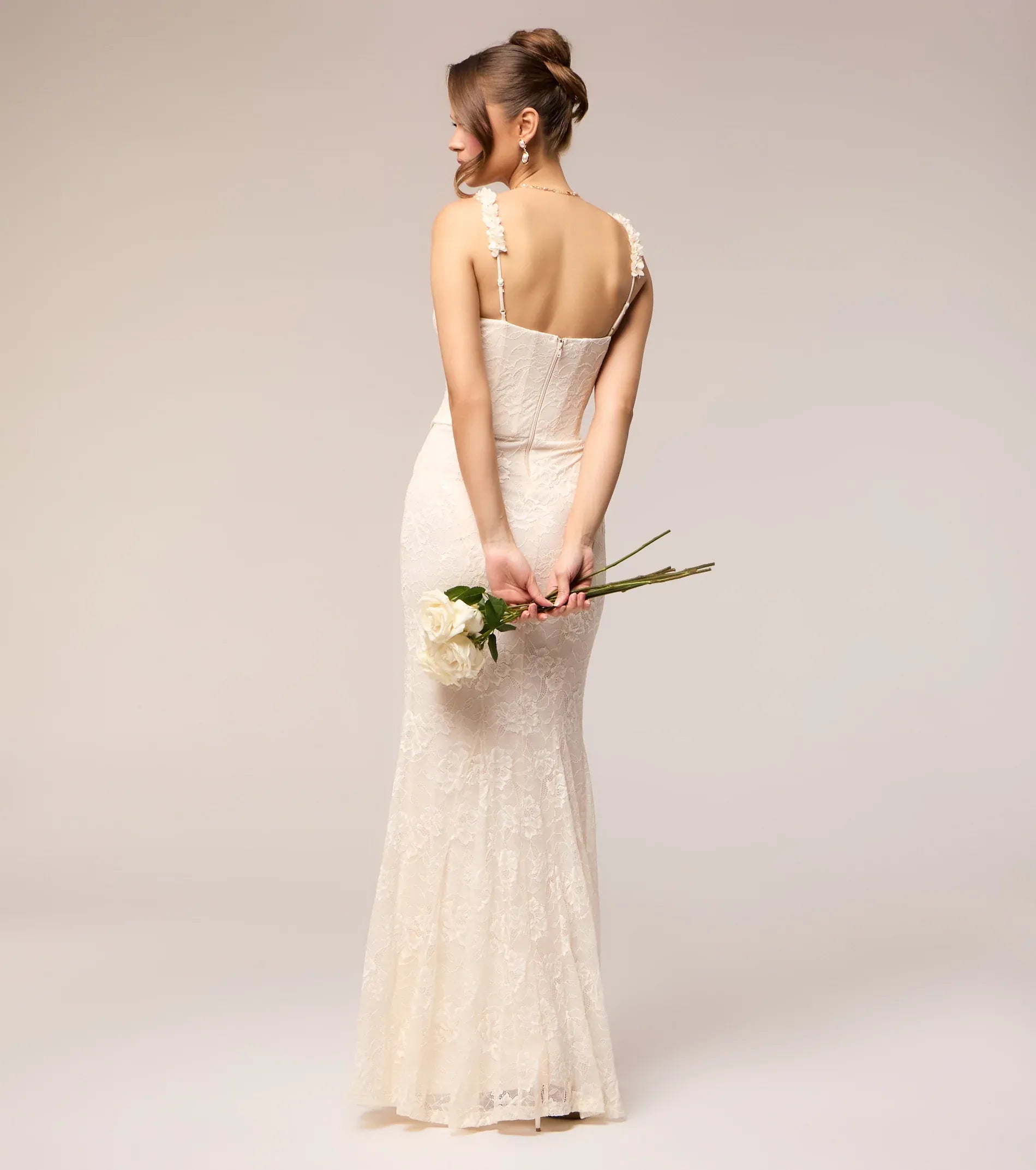 Ivory Mermaid Lace Lace-Up Back Floor-Length Wedding Dress - Yihuiw by Yihuiw