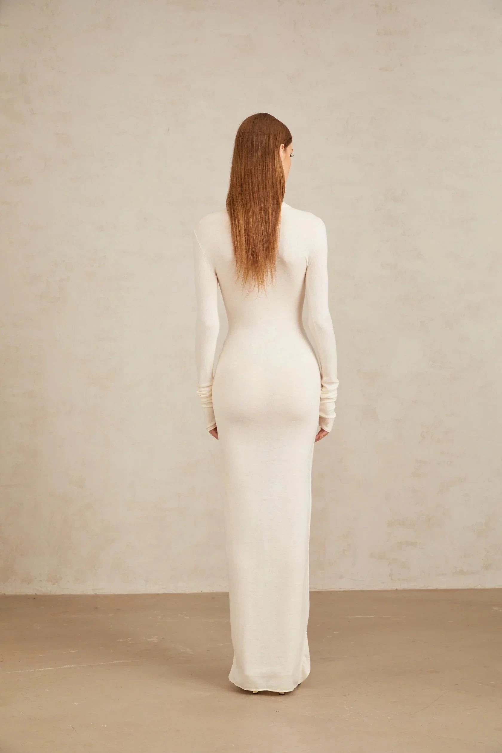Ivory Turtleneck Maxi Dress with Draped Front Detail White Ruched Turtleneck Maxi Dress Evening Dress by YiHuiw