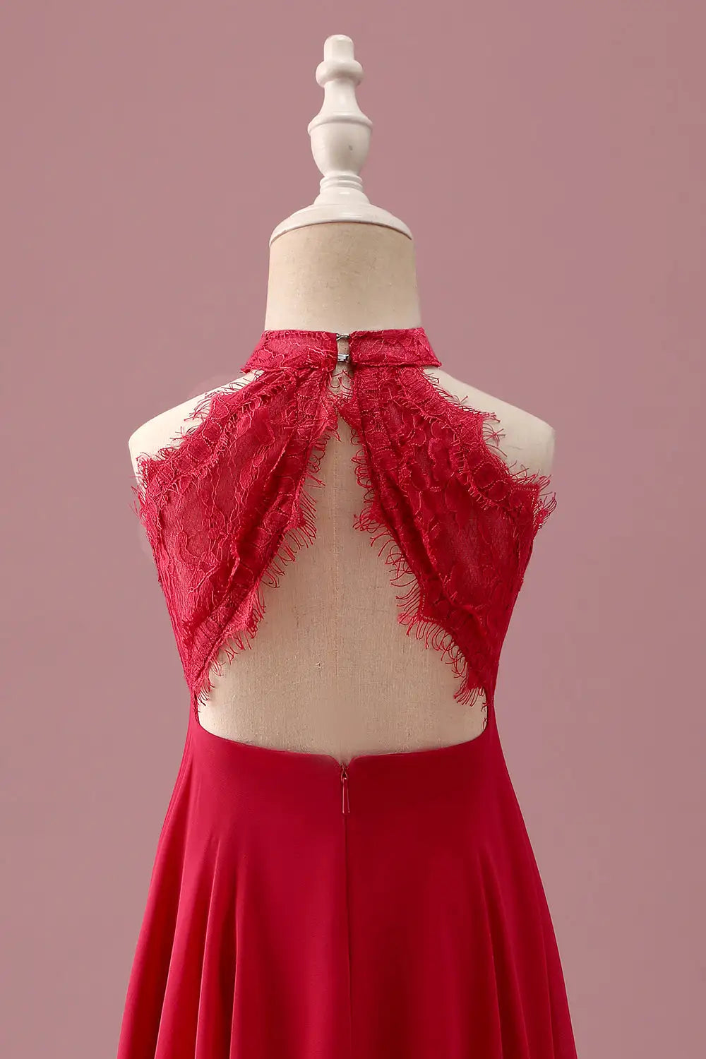Red A-Line Halter Lace Sleeveless Backless Ruched Wedding Dress - Yihuiw by Yihuiw