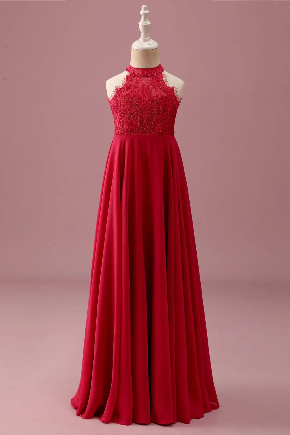 Red A-Line Halter Lace Sleeveless Backless Ruched Wedding Dress - Yihuiw by Yihuiw